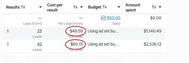 $49.59 y $60.15 por lead